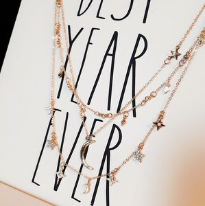 Moon and stars 2 layered Gold necklace set *NEW